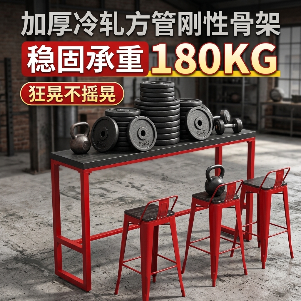 工业风吧台桌酒吧清吧酒馆奶茶店桌椅组合靠墙创意铁艺长条高脚桌 - 产品图片