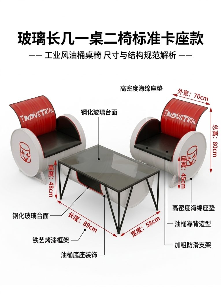 咖啡厅桌椅奶茶店创意商用清吧休闲区工业风酒吧卡座沙发茶几组合 - 产品图片
