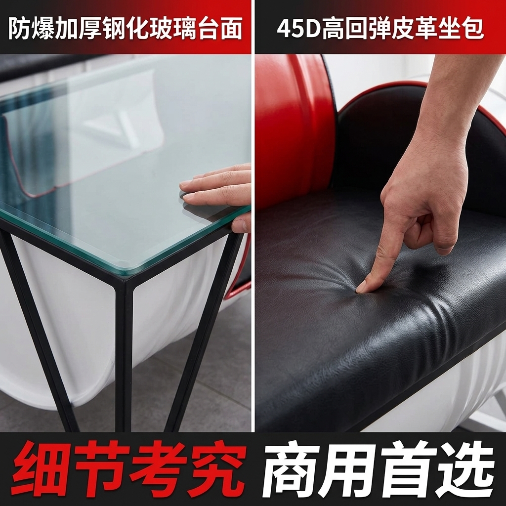 咖啡厅桌椅奶茶店创意商用清吧休闲区工业风酒吧卡座沙发茶几组合 - 产品图片