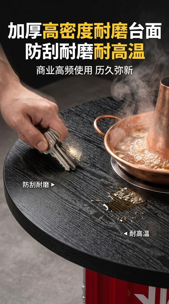 工业风实木餐桌网红烤肉店烧烤店多人包厢个性铁艺圆形餐桌椅组合 - 产品图片
