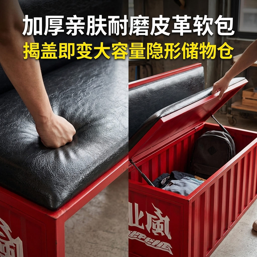 酒吧桌椅组合奶茶店咖啡厅酒吧清吧工业风复古铁艺集装箱卡座沙发 - 产品图片