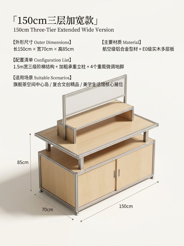 木质多层展示架中岛流水台商业陈列架简约现代展柜茶叶店文创展柜 - 产品图片