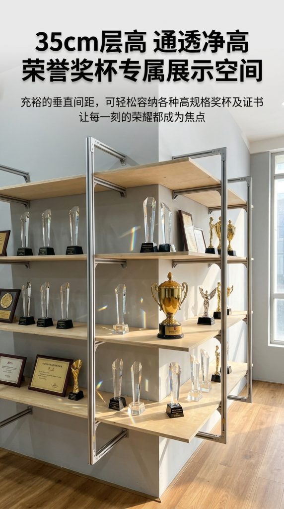 铝型材海洋板多层家用展示架客厅收纳架奖杯陈列架拐角墙上置物架 - 产品图片