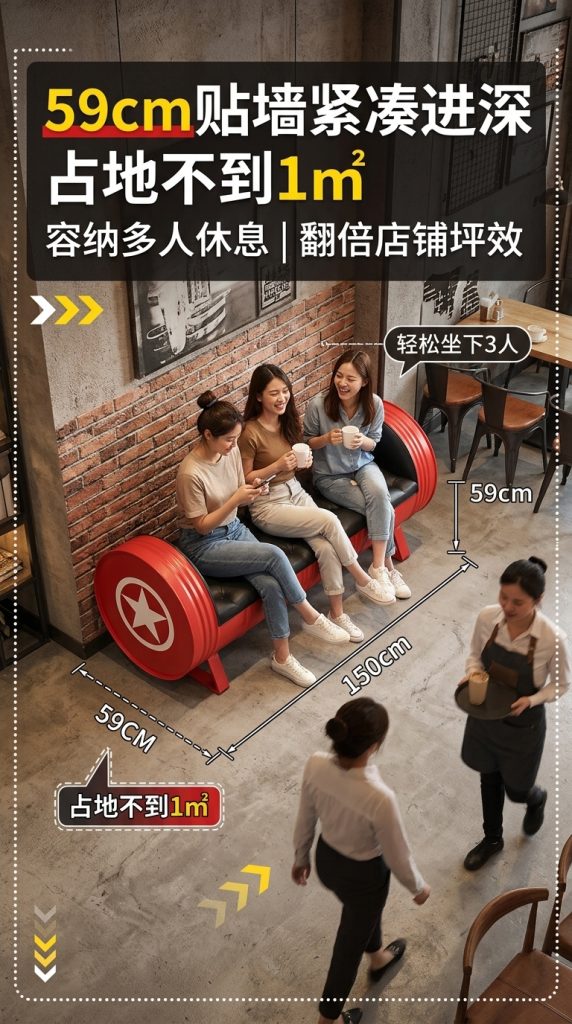 工业风长凳卡座复古美式酒吧ktv沙发油桶服装店试鞋凳创意长条椅 - 产品图片