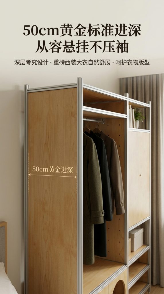 铝型材海洋板木制落地衣帽架服装店轻奢店原木装修服装工作室衣柜 - 产品图片