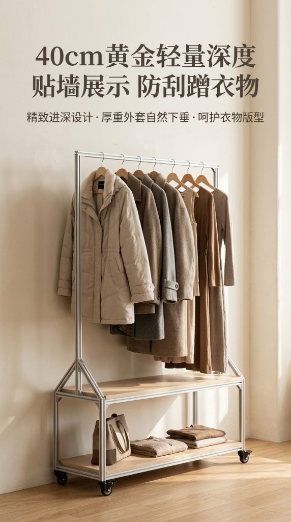 温柔风铝型材海洋板服装展示架落地式多层收纳架商场服装店衣帽架 - 产品图片