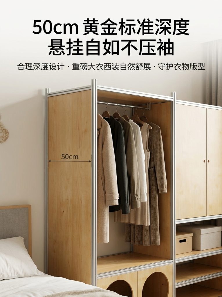 铝型材海洋板木制落地衣帽架服装店轻奢店原木装修服装工作室衣柜 - 产品图片