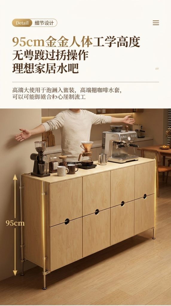 海洋板光轴餐边柜客厅多门储物柜多功能靠墙收纳柜工业风落地斗柜 - 产品图片