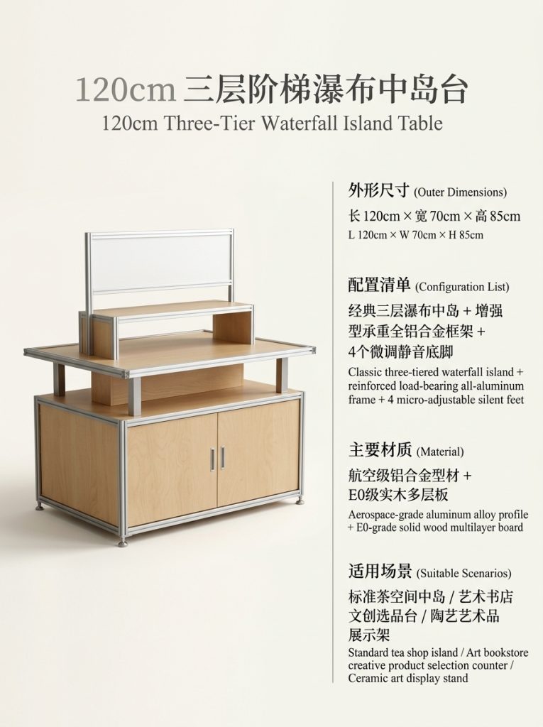 木质多层展示架中岛流水台商业陈列架简约现代展柜茶叶店文创展柜 - 产品图片