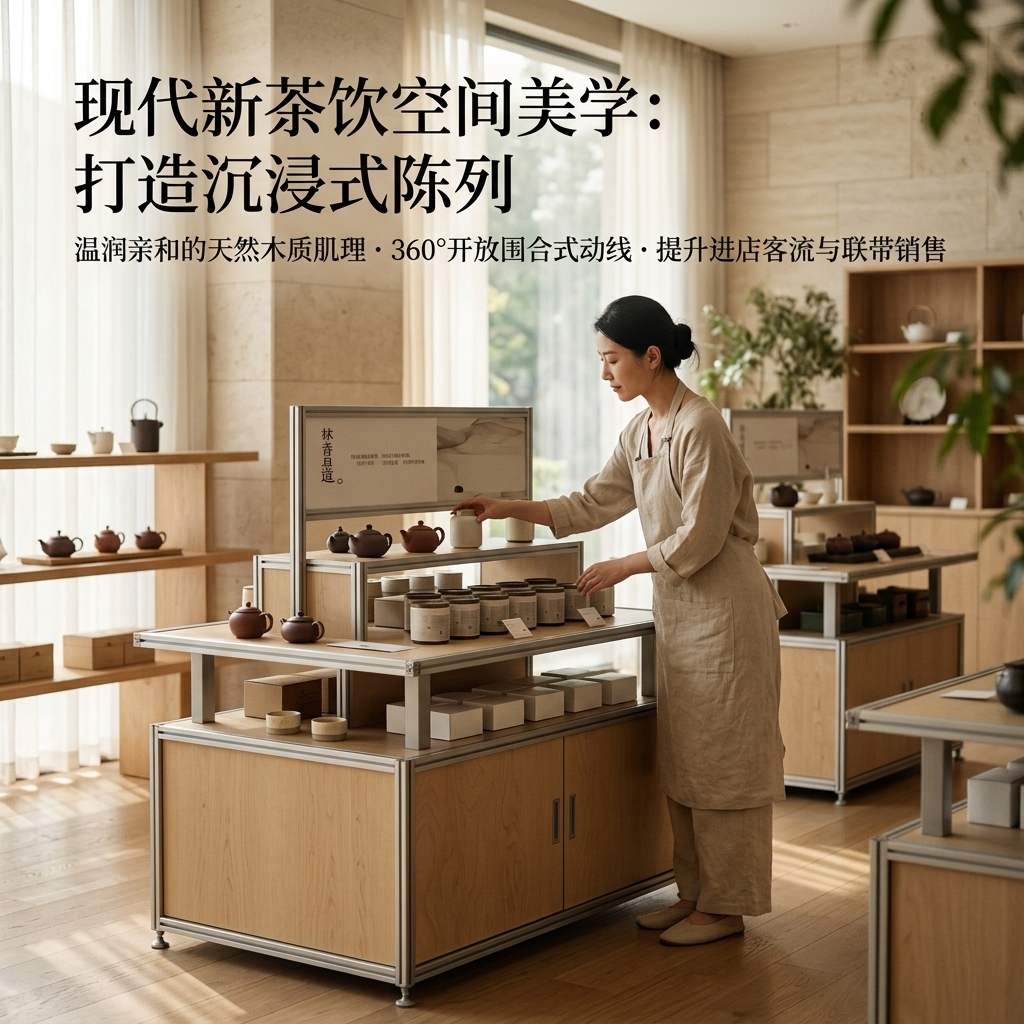 木质多层展示架中岛流水台商业陈列架简约现代展柜茶叶店文创展柜 - 产品图片