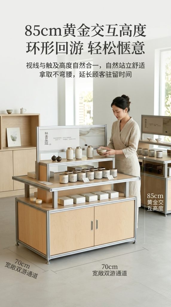 木质多层展示架中岛流水台商业陈列架简约现代展柜茶叶店文创展柜 - 产品图片