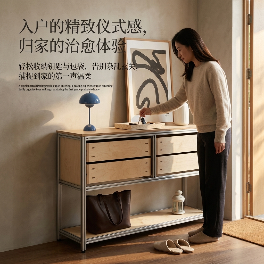 海洋版展示柜进门玄关桌子储物柜铝型材落地靠墙边柜陈列柜定制 - 产品图片