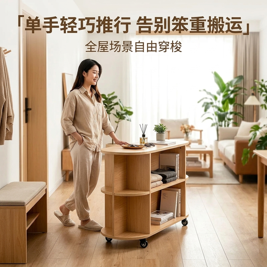 海洋板入户玄关柜可移动多层收纳架简约木质储物柜客厅咖啡柜边柜 - 产品图片