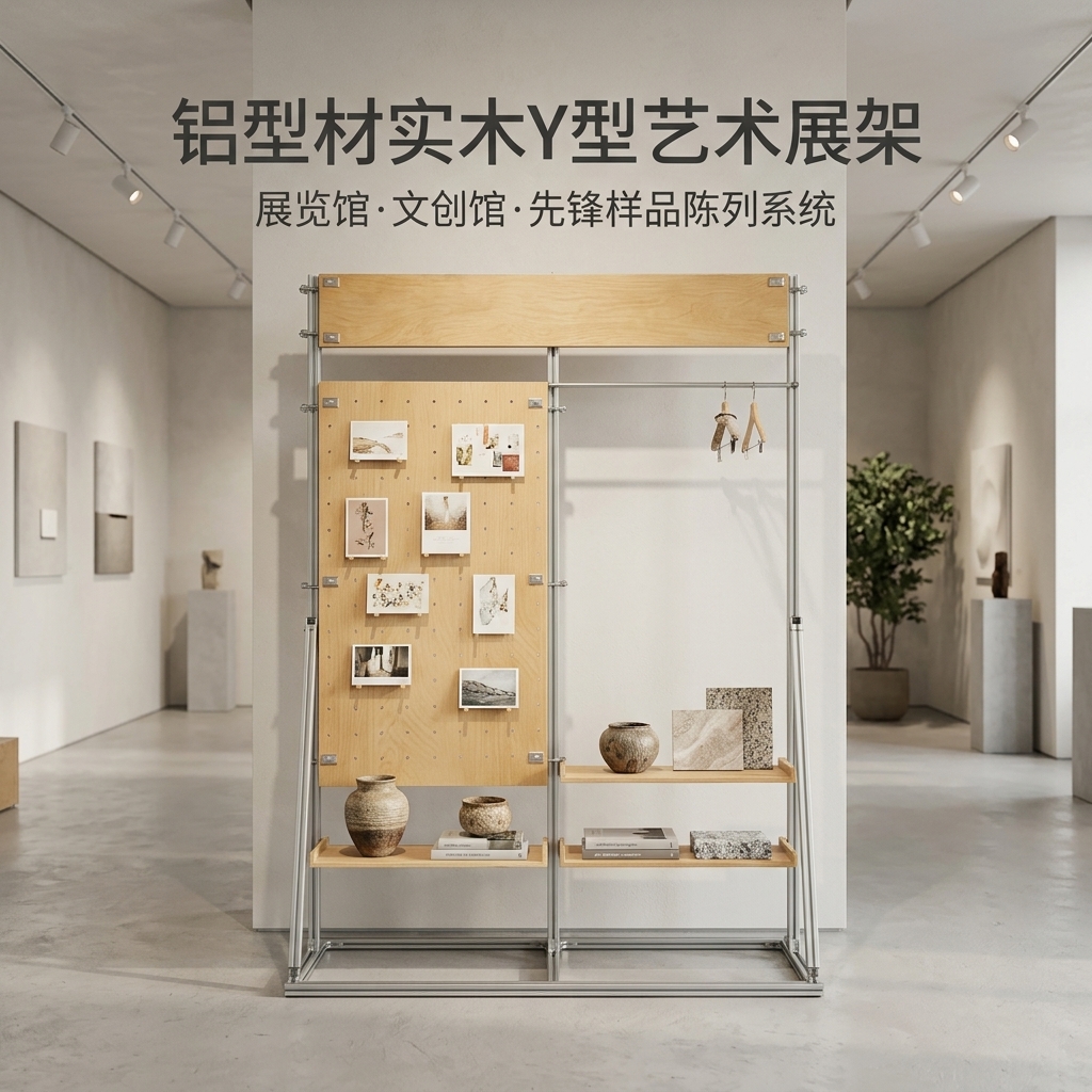 铝型材展示架展览馆木架子Y型架样品陈列架文创馆艺术洞洞板展架 - 产品图片