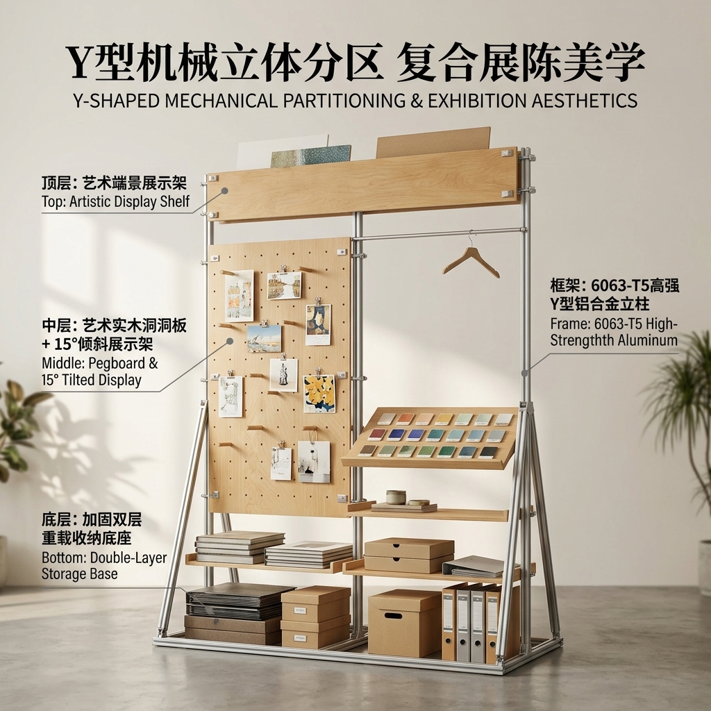 铝型材展示架展览馆木架子Y型架样品陈列架文创馆艺术洞洞板展架 - 产品图片