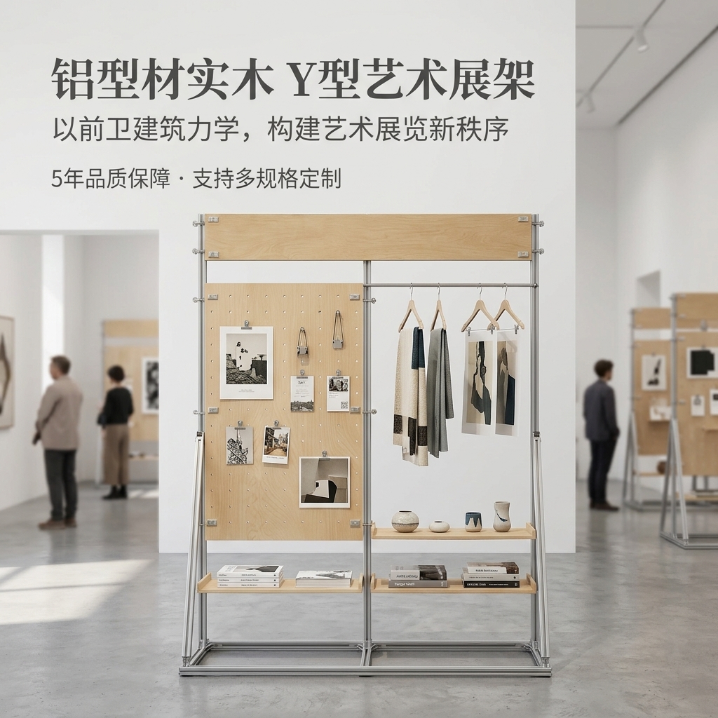铝型材展示架展览馆木架子Y型架样品陈列架文创馆艺术洞洞板展架 - 产品图片